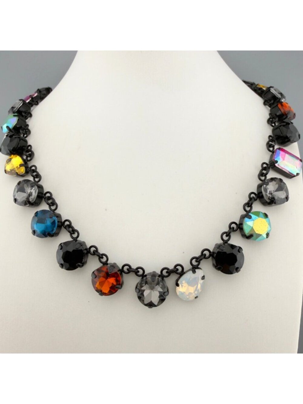 Multicolor Crystal Statement Necklace Black Chain Party Jewelry 22"
